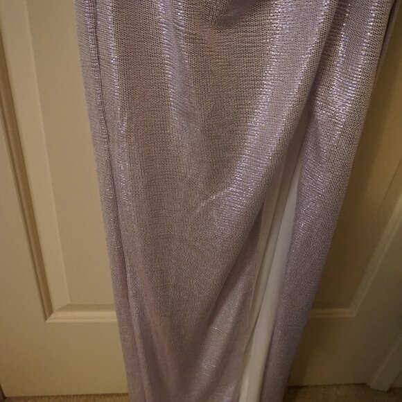 New Aidan Mattox Silver One Shoulder Formal Gown Size 2 - Picture 3 of 12